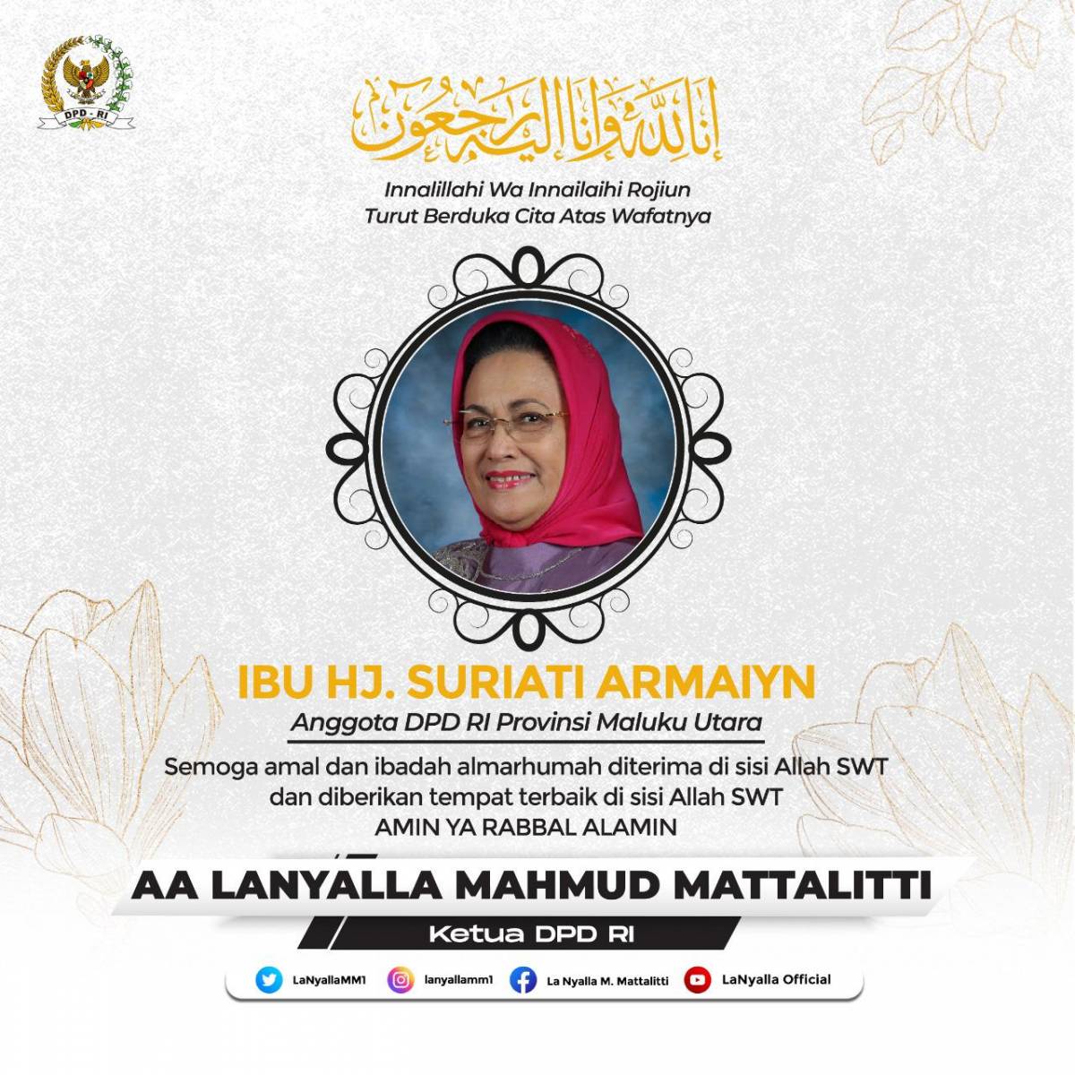 Senator Maluku Utara Suriati Armaiyn Tutup Usia