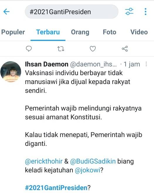 #2021GantiPresiden Trending Topic di Twitter