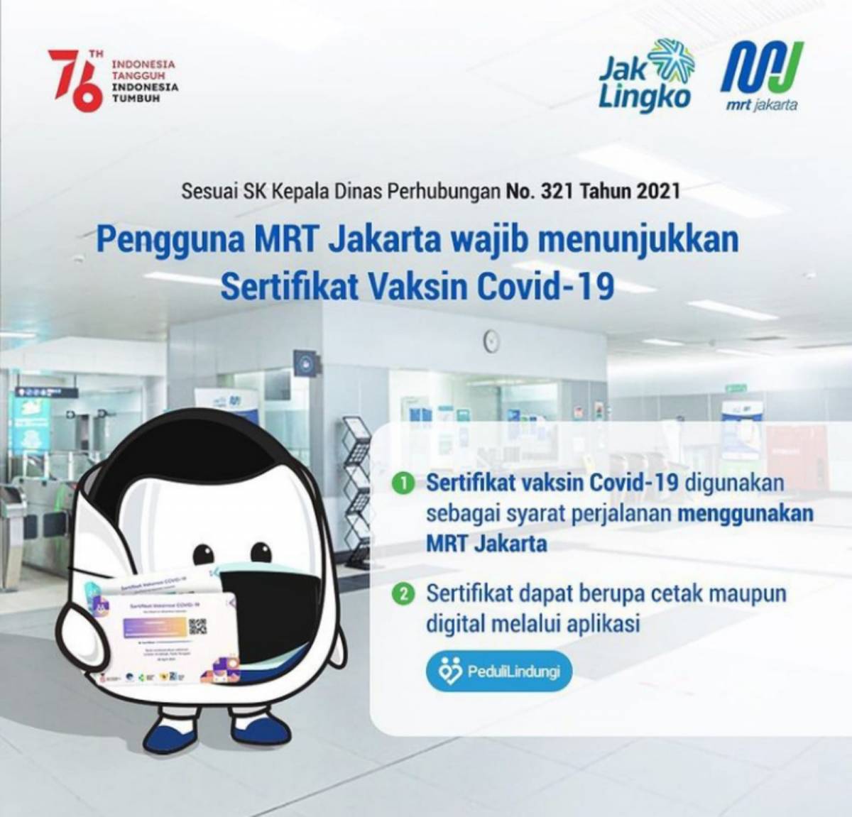 MRT Berlakukan Syarat Sertifikat Vaksin