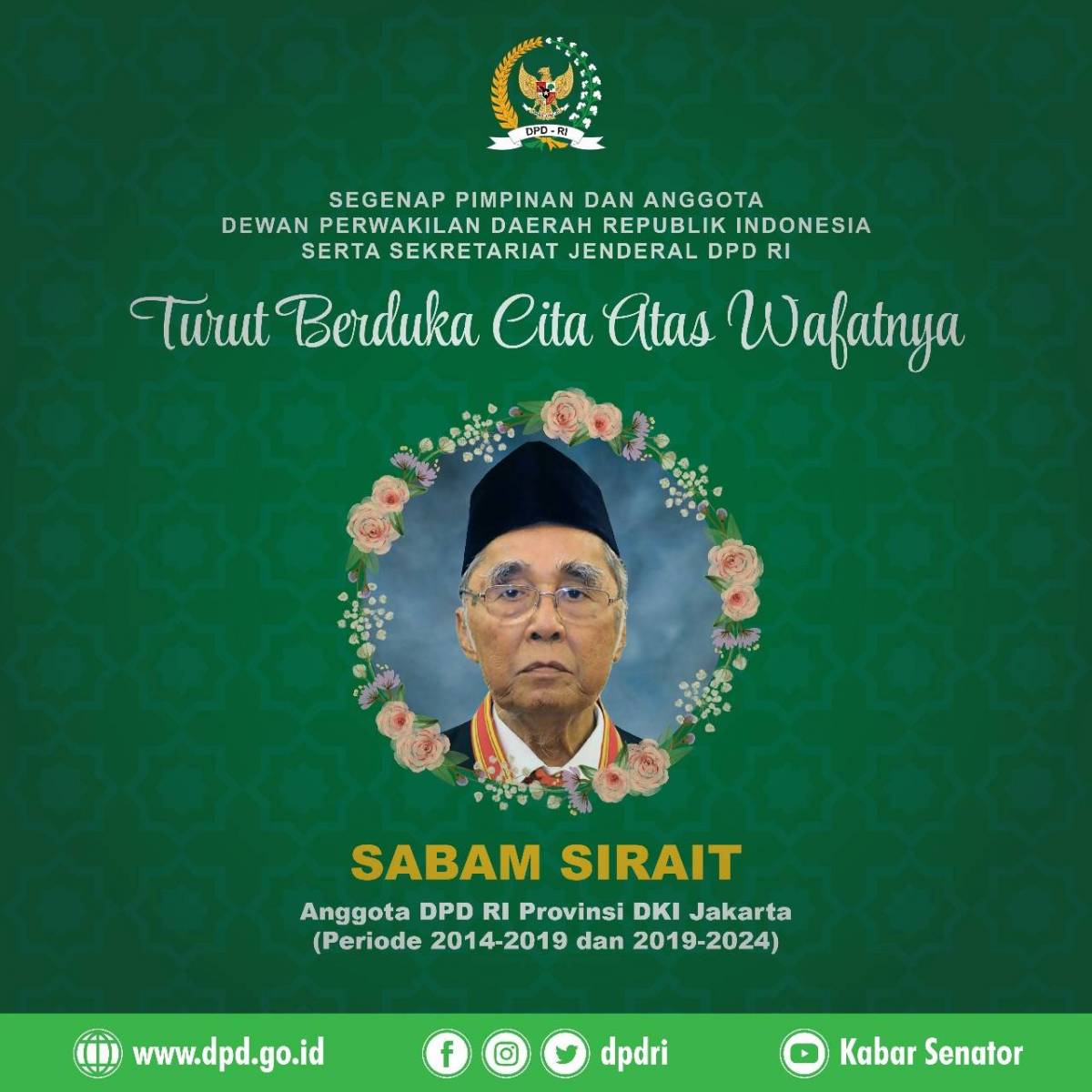 DPD RI Berduka Sabam Sirait Wafat