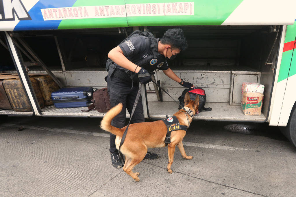 Petugas Turunkan Anjing Pelacak untuk Pengamanan Mudik di Terminal Kampung Rambutan