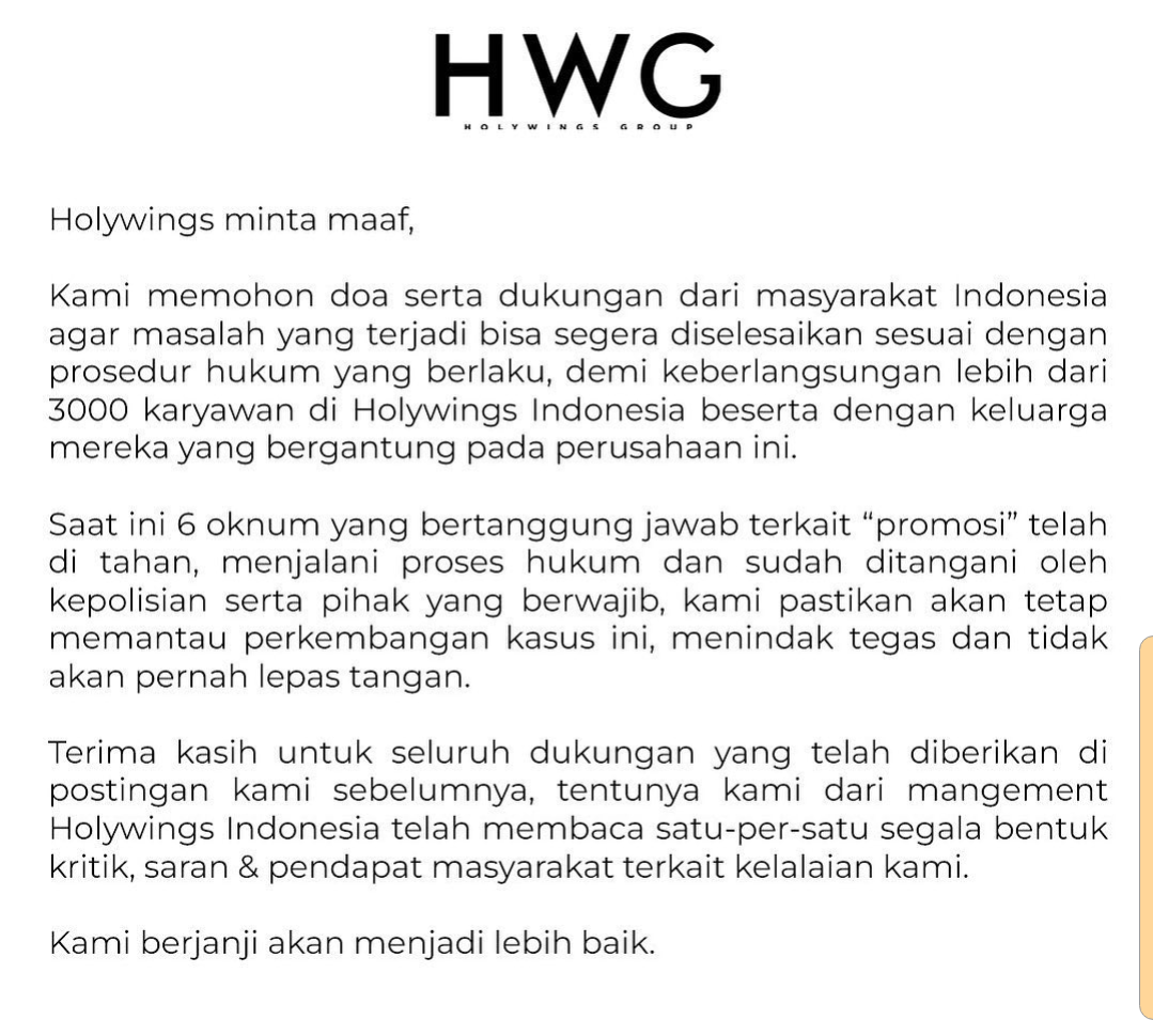 Catat, Holywings Janji Tak Lepas Tangan Kasus Promosi Minuman Beralkohol 'Muhammad' dan 'Maria'