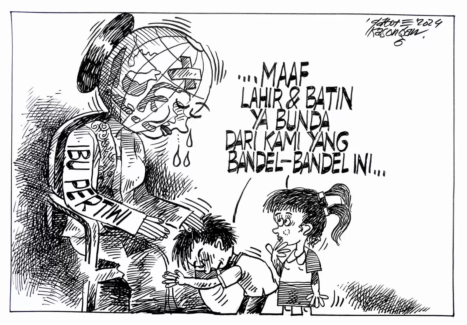 Karikatur - Ilustrasi Maaf Lahir Batin kepada Ibu Pertiwi