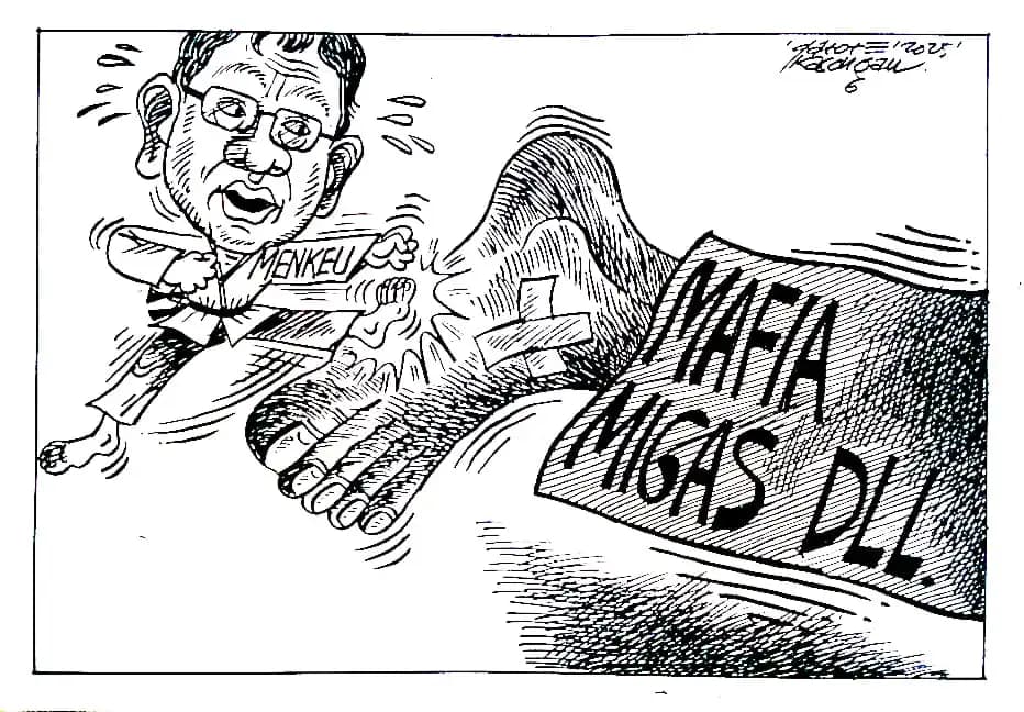 Karikatur - Ilustrasi - Menkeu VS Mafia Migas Dll (Gatot Eko Cahyono)