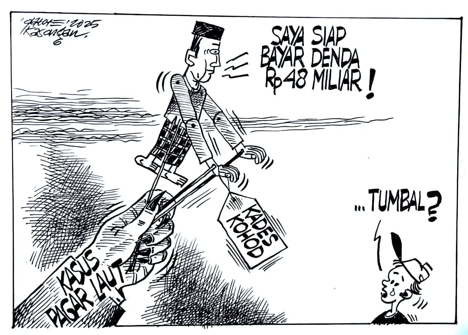 Karikatur - Ilustrasi - Tumbal Kasus Pagar Laut (Monitorindonesia.com)