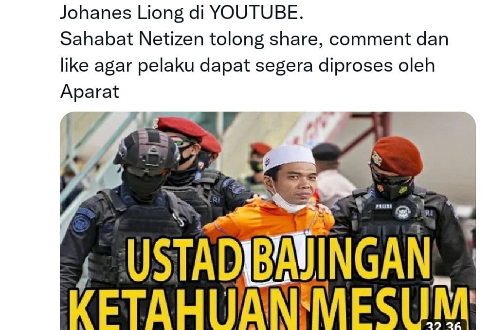 Polisi Diminta Tangkap Admin Kanal YouTube Johannes Liong, Konten Berbau Hoaks dan Fitnah