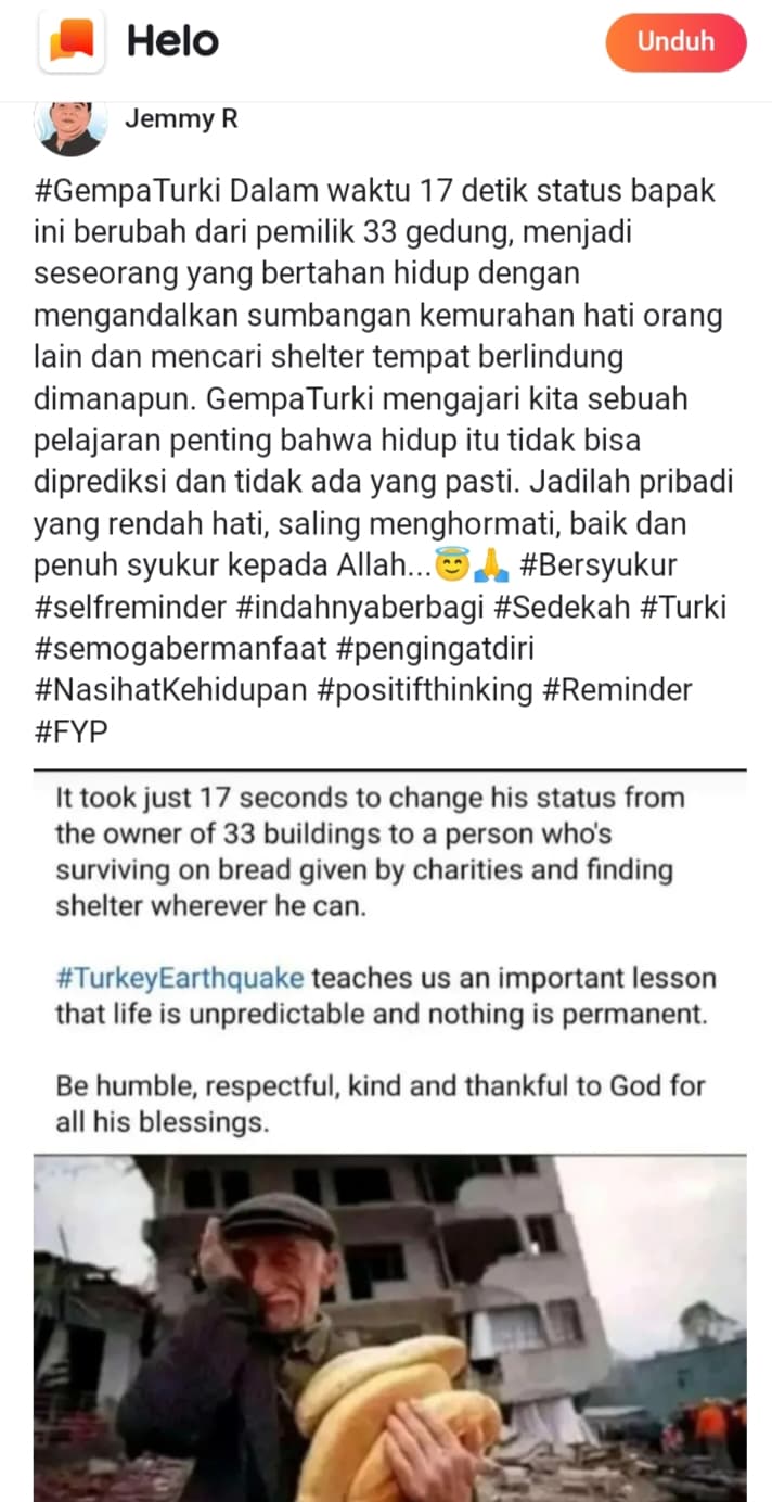 Gempa Turki: Jadilah Pribadi yang Rendah Hati