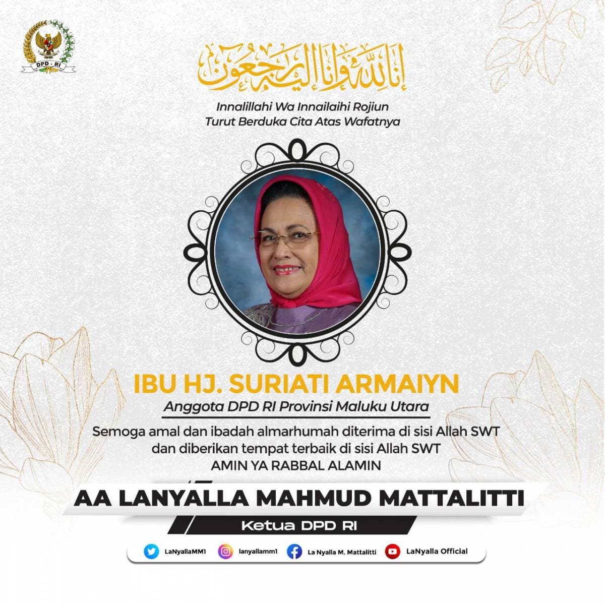 Senator Maluku Utara Suriati Armaiyn Tutup Usia