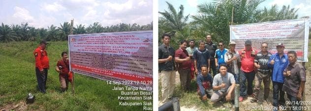 Forkorindo Siak Bersama Puluhan Warga Pasang Plang Pengawasan Hukum Lahan