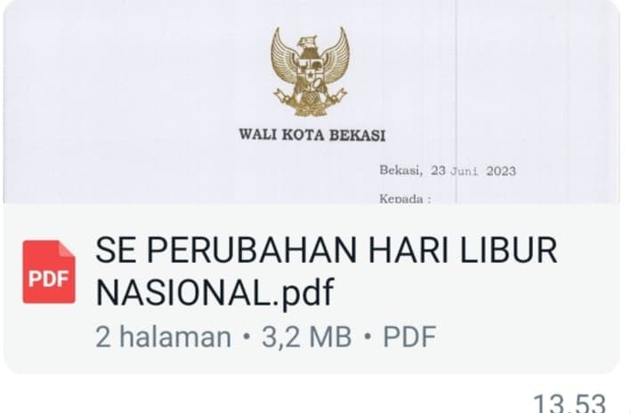 SE Plt Wali Kota Bekasi, Cuti Bersama Idul Adha untuk ASN Diperpanjang