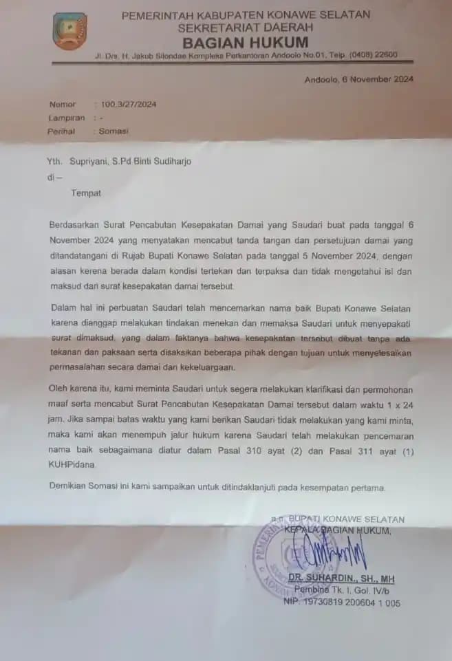 Supriyani Cabut Surat Kesepakatan Damai