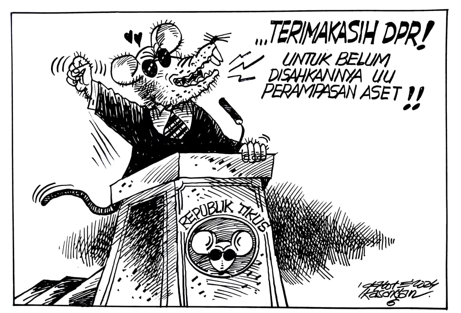 Karikatur - Ilustrasi - Terima Kasih DPR Belum Sahkan RUU Perampasan Aset (Dok MI)