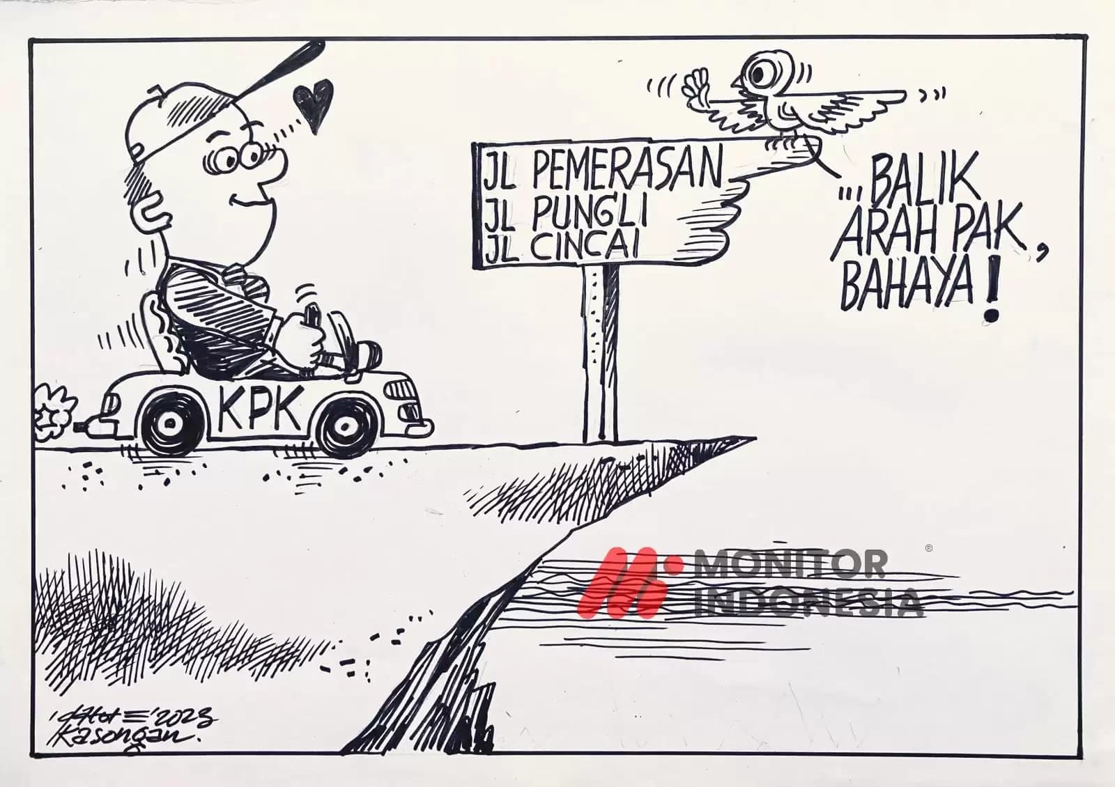 Karikatur - Ilustrasi - KPK lewat jalan bahaya (Monitorindonesia.com)