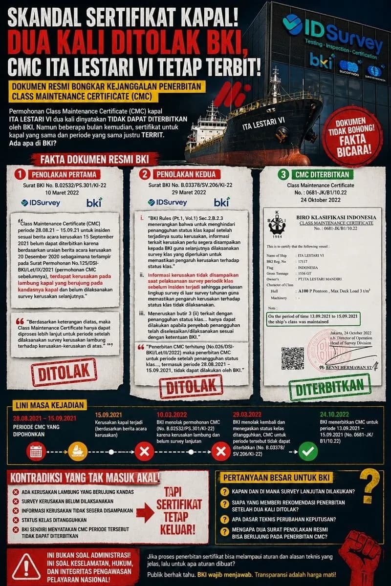Infografis Skandal Sertifikat Kapal di PT Biro Klasifikasi Indonesia (BKI) | Dok. Monitorindonesia.com