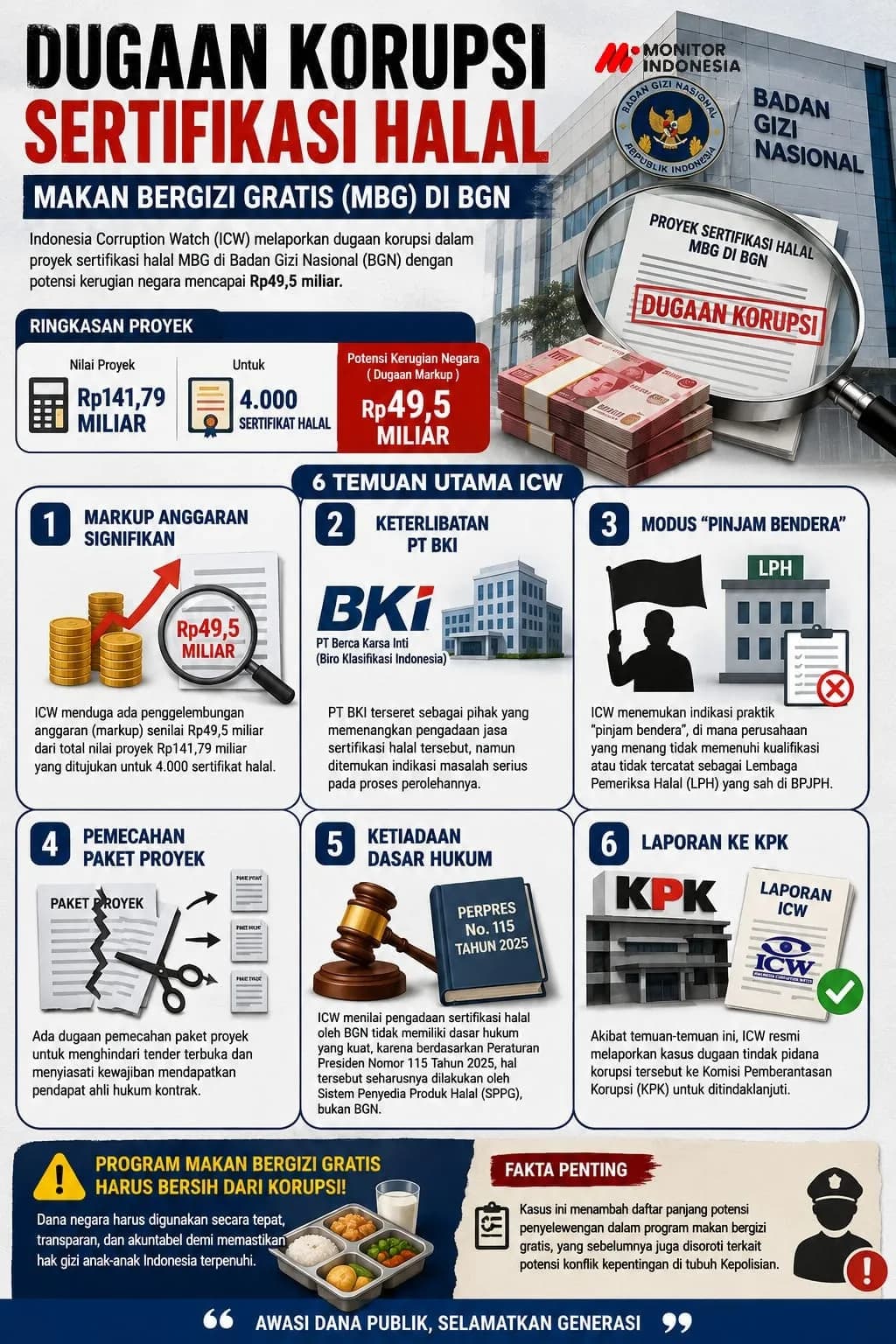 Infografis Dugaan Korupsi Sertifikasi Halal MBG (Dok Monitorindonesia.com/ICW)