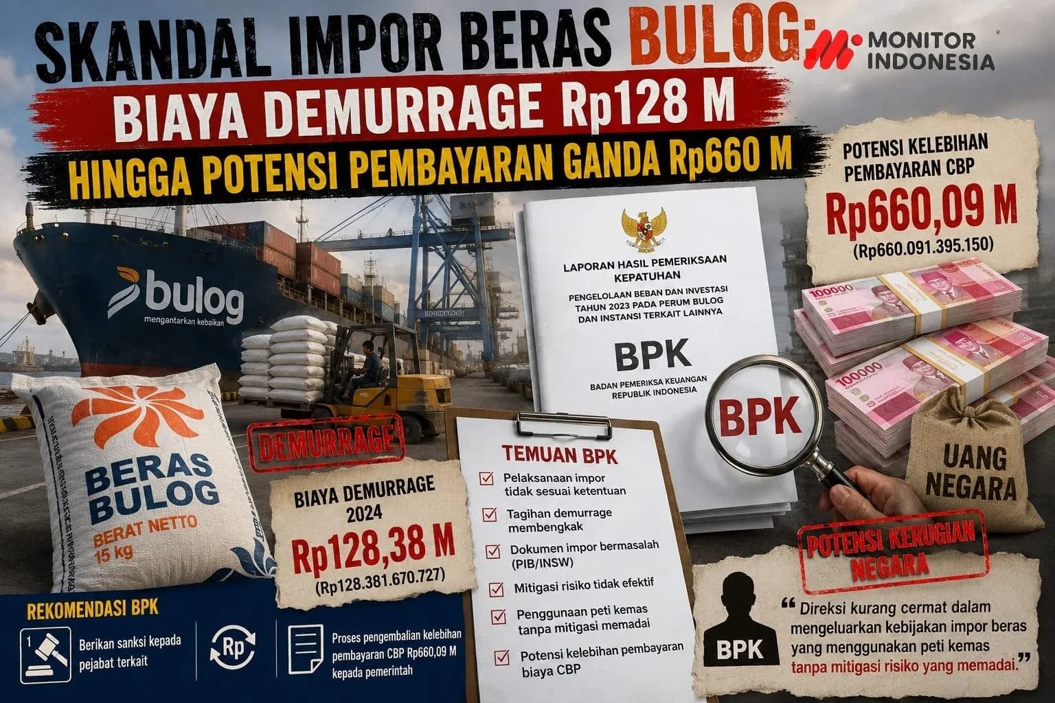 Skandal Impor Beras BULOG: Biaya Demurrage Rp128 M hingga Pembayaran Ganda Rp660 M