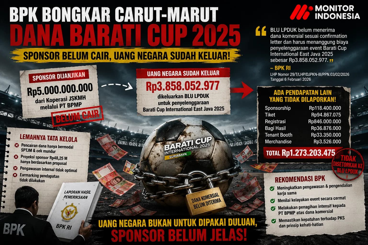 Dana Sponsor Rp5 M Tak Jelas, BLU Kemenpora Tekor Rp3,8 M untuk Barati Cup