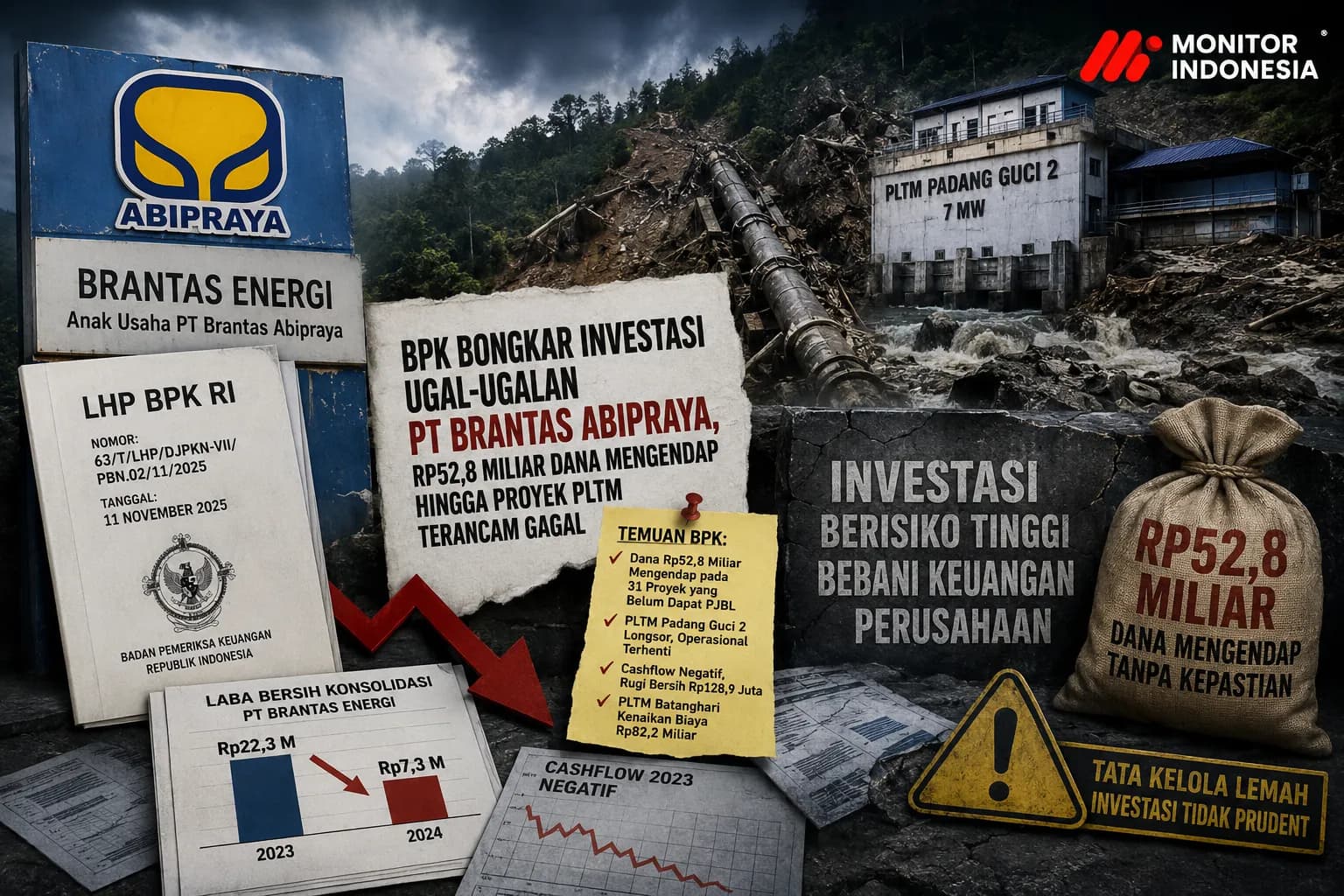BPK Bongkar Investasi "Ugal-ugalan" PT Brantas Abipraya, Rp52,8 M Dana Mengendap hingga Proyek PLTM Terancam Gagal