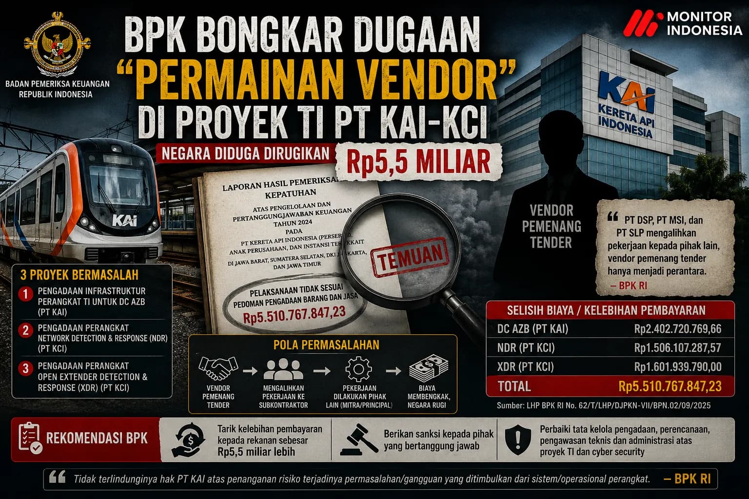 BPK Bongkar “Permainan Vendor” di Proyek TI PT KAI-KCI, Negara Dirugikan Rp5,5 M