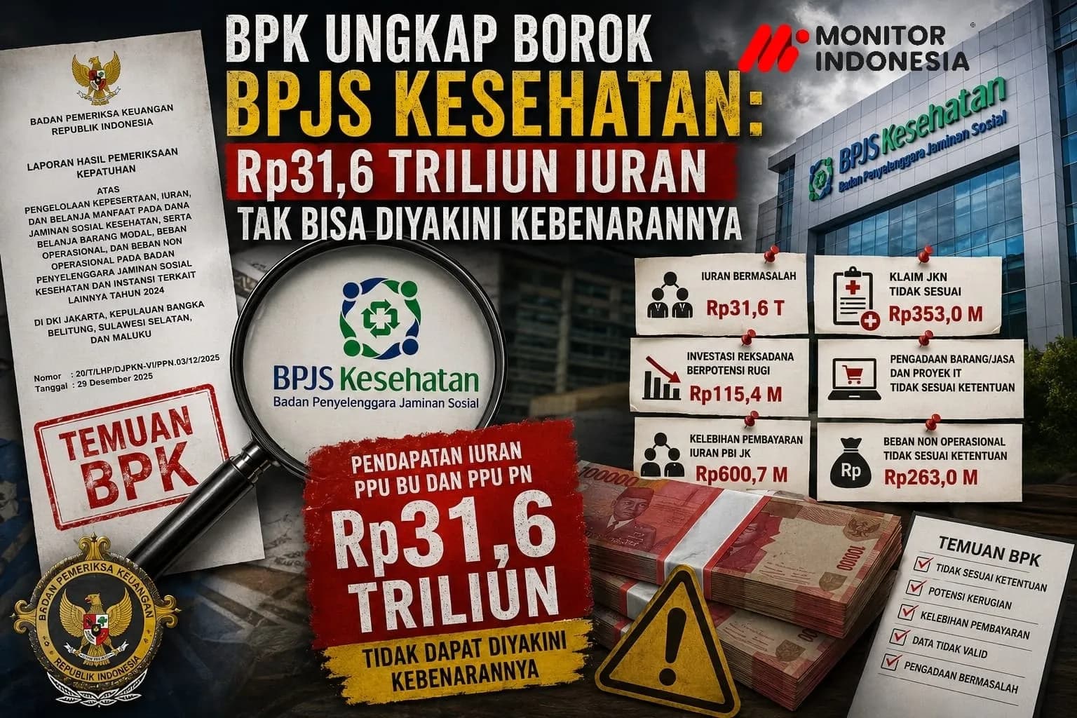 Temuan BPK di BPJS Kesehatan: Rp31,6 T Iuran Tak Bisa Diyakini Kebenarannya