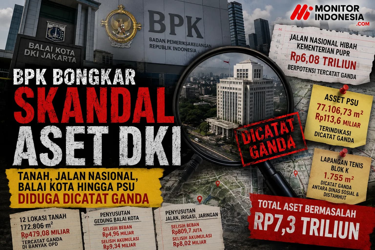 Skandal Aset DKI Rp7,3 T: Jalan Nasional, Balai Kota hingga Tanah PSU Dicatat Ganda