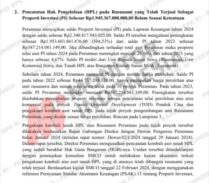 Dugaan Manipulasi Aset Perumnas Rp1,945 T: Tanah Rusunami Dijual Tapi Dicatat jadi Investasi