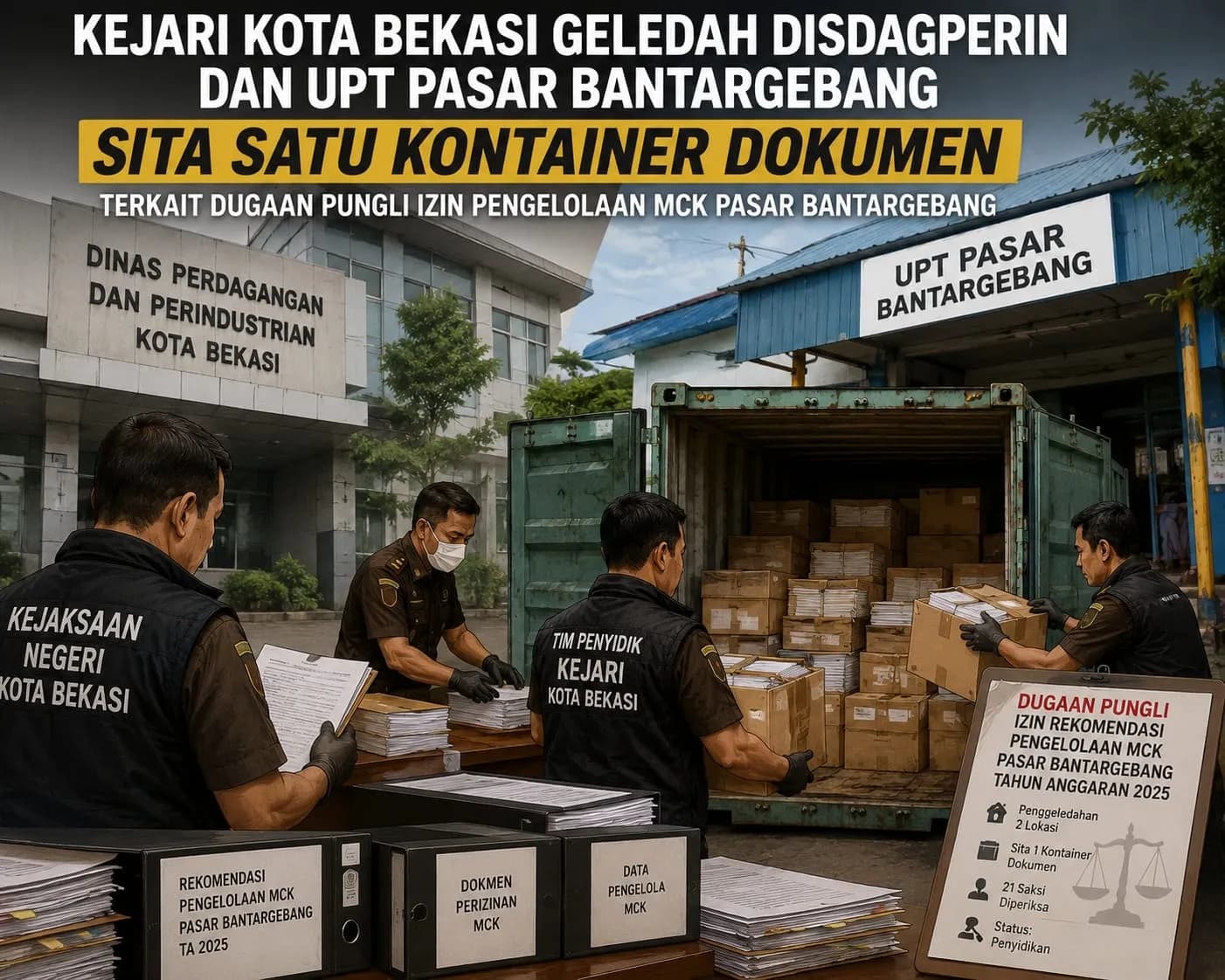 Kejari Obok-obok Disdagperin Bekasi, Satu Kontainer Dokumen Dugaan Pungli Izin MCK Disita