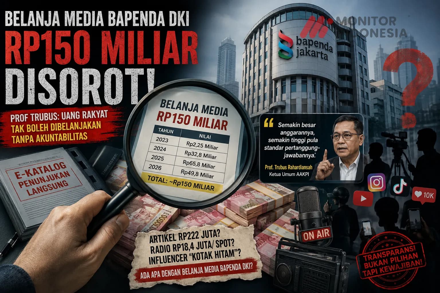 Fantastis! Belanja Media Bapenda DKI Nyaris Rp150 M, Prof Trubus Desak Audit Terbuka