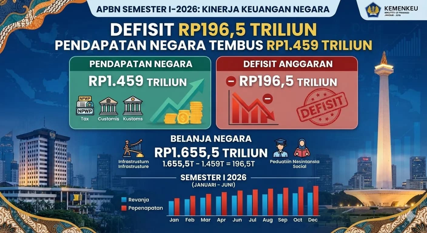 APBN Semester I-2026 Defisit Rp196,5 Triliun, Pendapatan Negara Tembus Rp1.459 Triliun