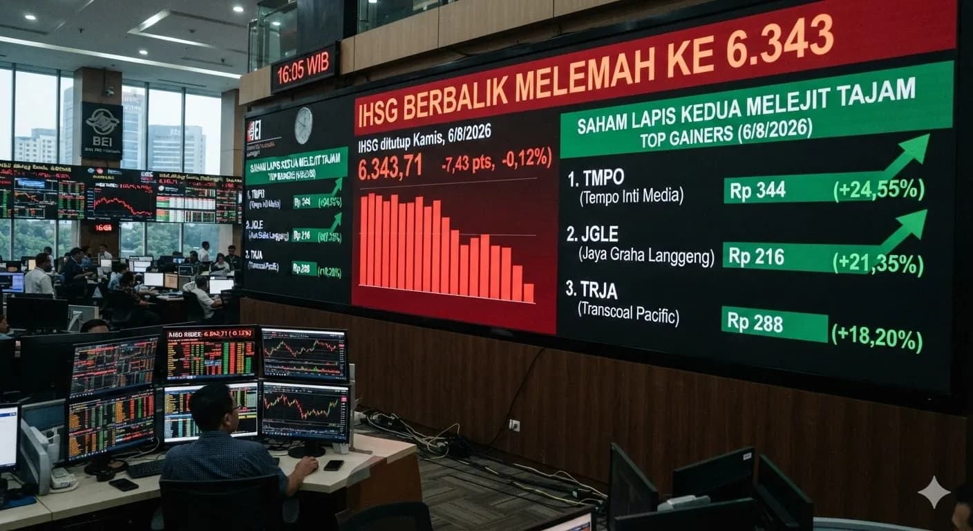 IHSG Berbalik Melemah ke 6.343, Saham TMPO hingga JGLE Justru Melonjak Tajam