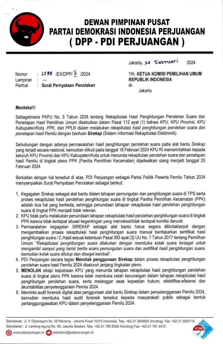 Tak Ada Kegentingan, PDIP Tolak Penundaan Rekapitulasi Suara