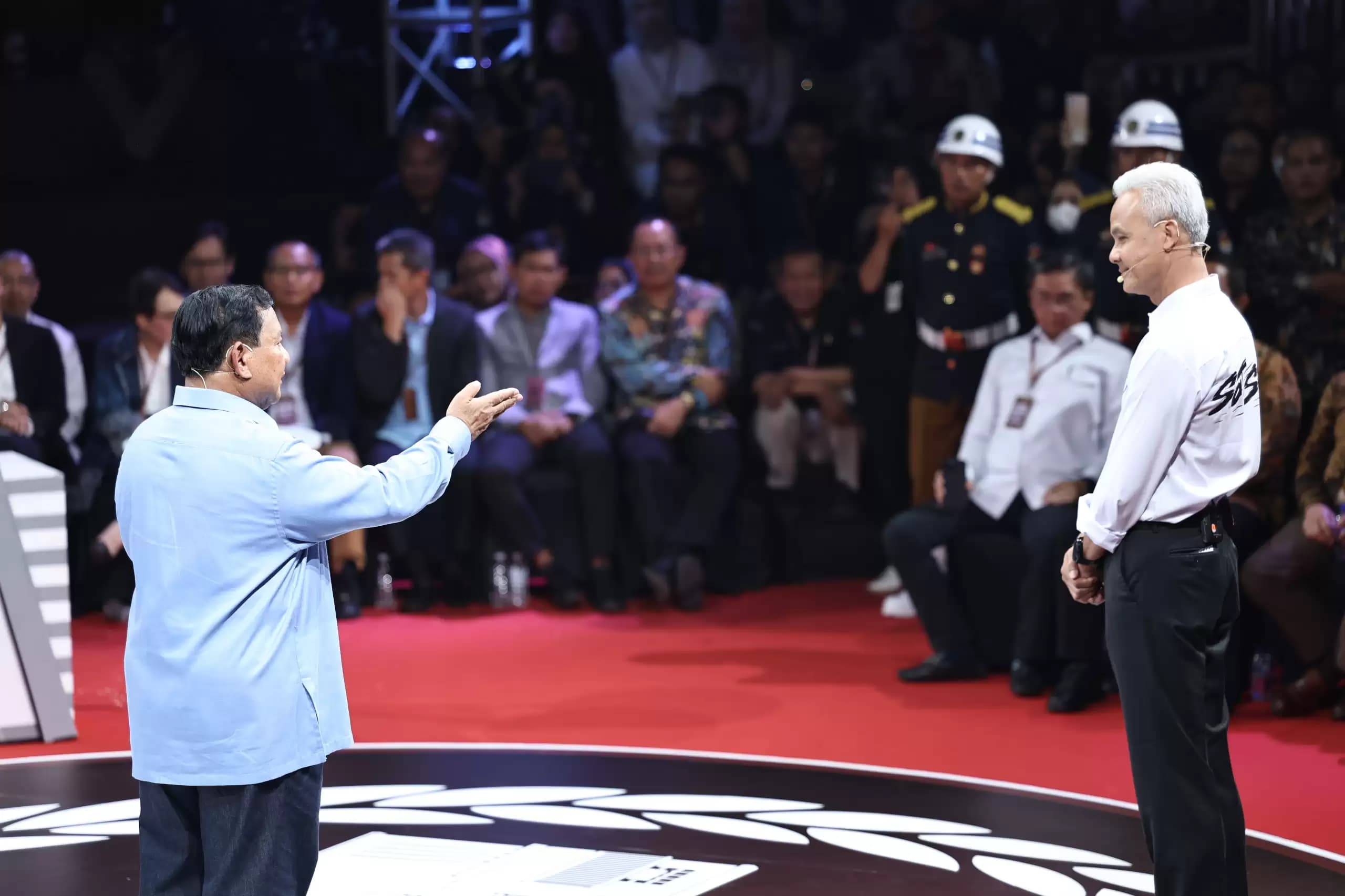Prabowo Subianto dalam arena debat pilpres (Foto: MI/Dhanis)
