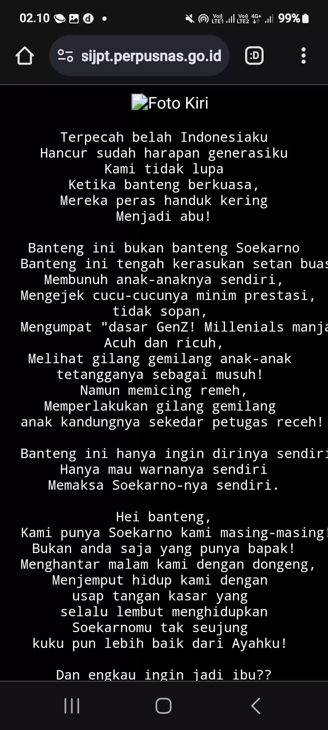 Aneh! Jelang Pencoblosan, Situs Perpustakaan Nasional Menampilkan "Terpecah belah Indonesiaku....Gagalkan Caleg Banteng! JAGAL BANTENG"