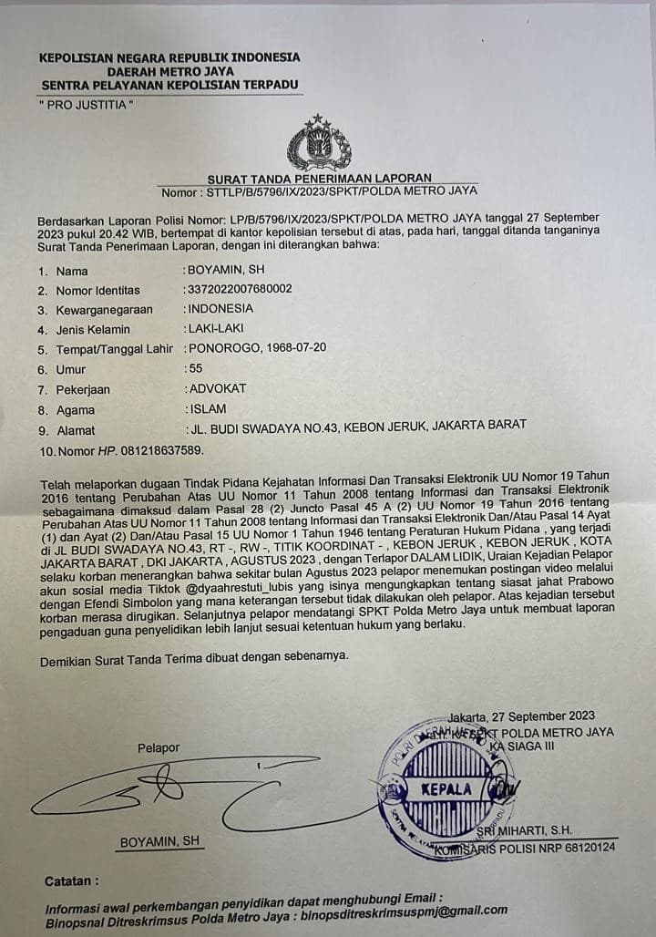 Dugaan Informasi Bohong dan Ujaran Kebencian, MAKI Polisikan Akun Tiktok @daahrestuti_lubis