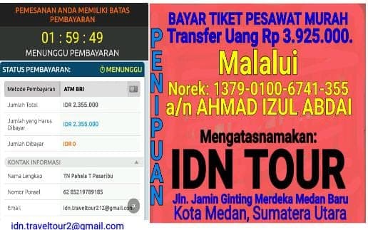 Awas! Ada Penipuan Tiket Pesawat Murah Mengatasnamakan IDN Tour