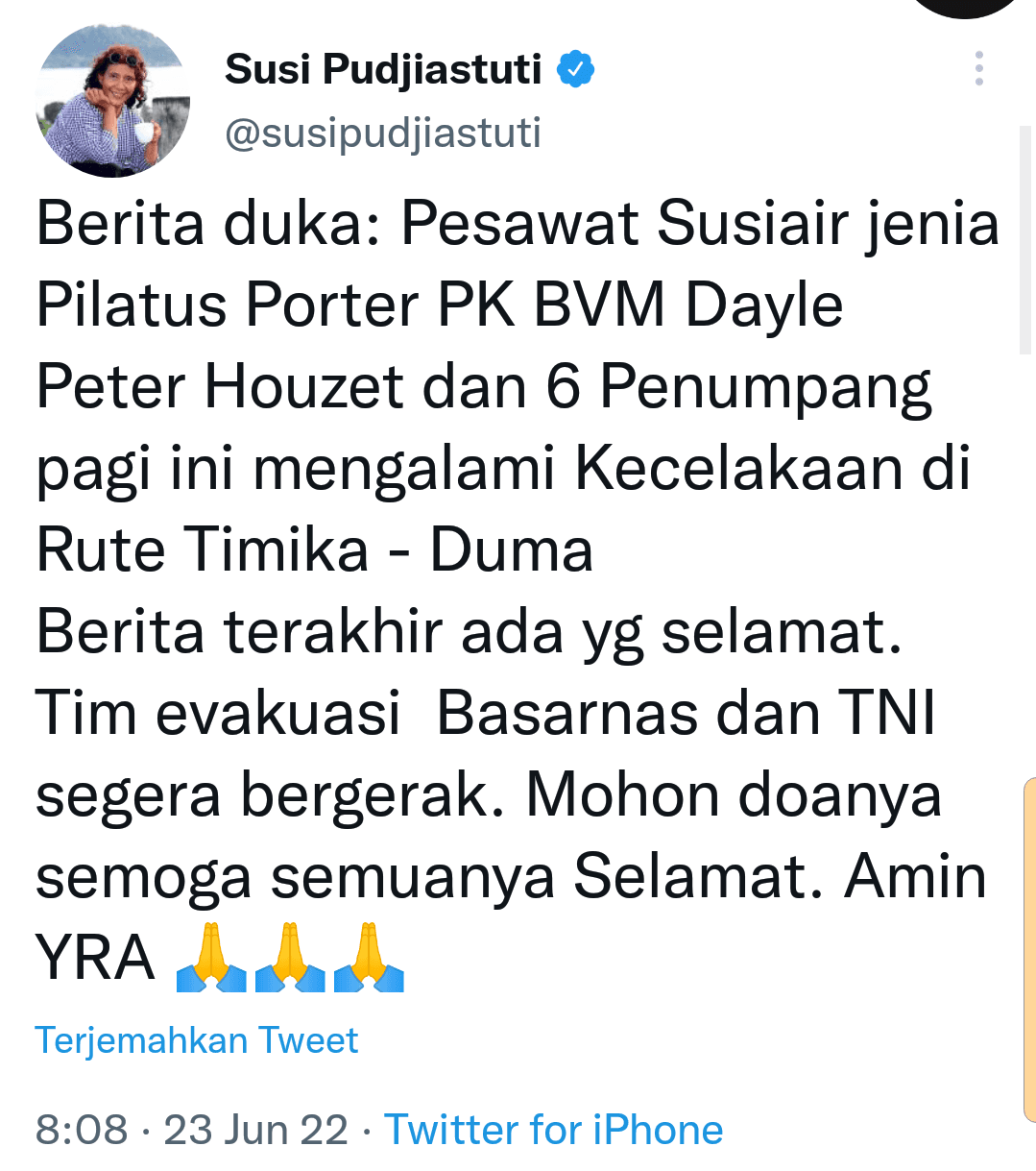 Pesawat Susi Air Dikabarkan Alami Kecelakaan di Papua