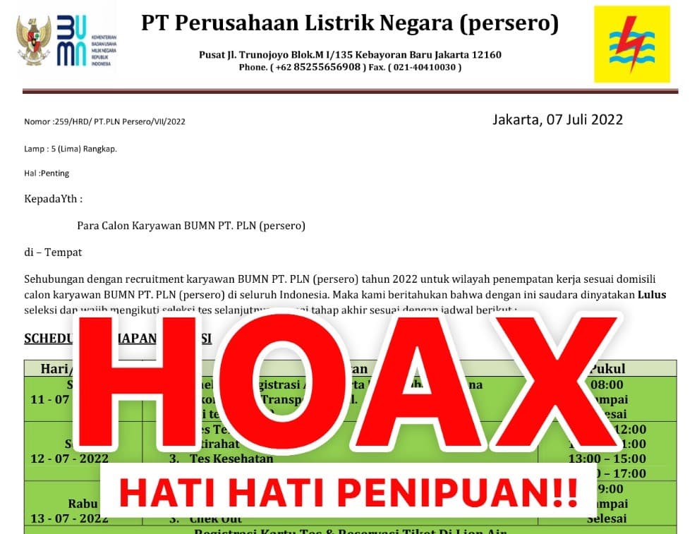 Hati-Hati Penipuan Rekrutmen Mengatasnamakan PLN