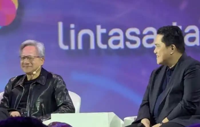 CEO Nvidia Jensen Huang (kiri) dan Menteri BUMN Erick Thohir
