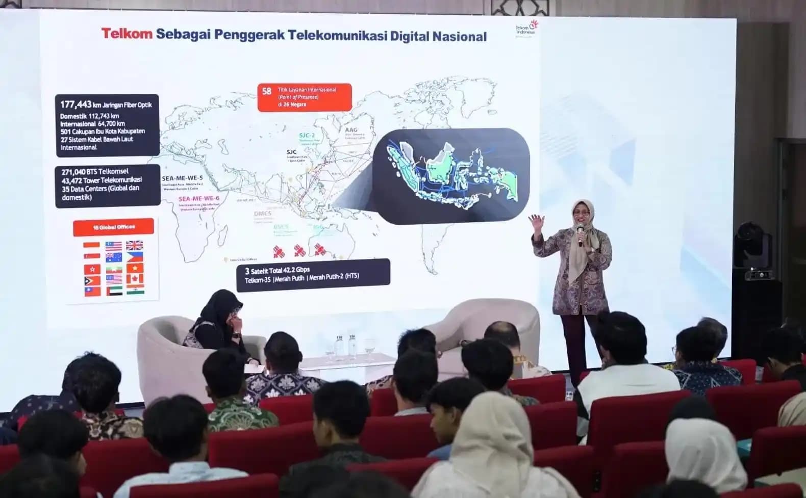 Direktur Utama Telkom, Dian Siswarini di acara peluncuran Telkom AI Campus di Universitas Muhammadiyah Yogyakarta (UMY)