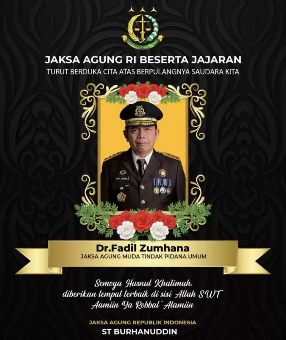 Jaksa Agung Muda Tindak Pidana Umum Fadil Zumhana Meninggal Dunia