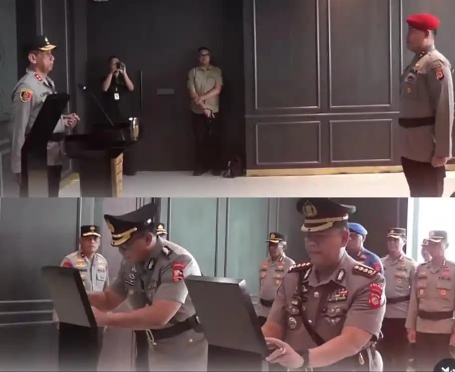 Kapolda Jawa Barat, Irjen Pol Akhmad Wiyagus saat memimpin upacara serah terima jabatan Dirlantas