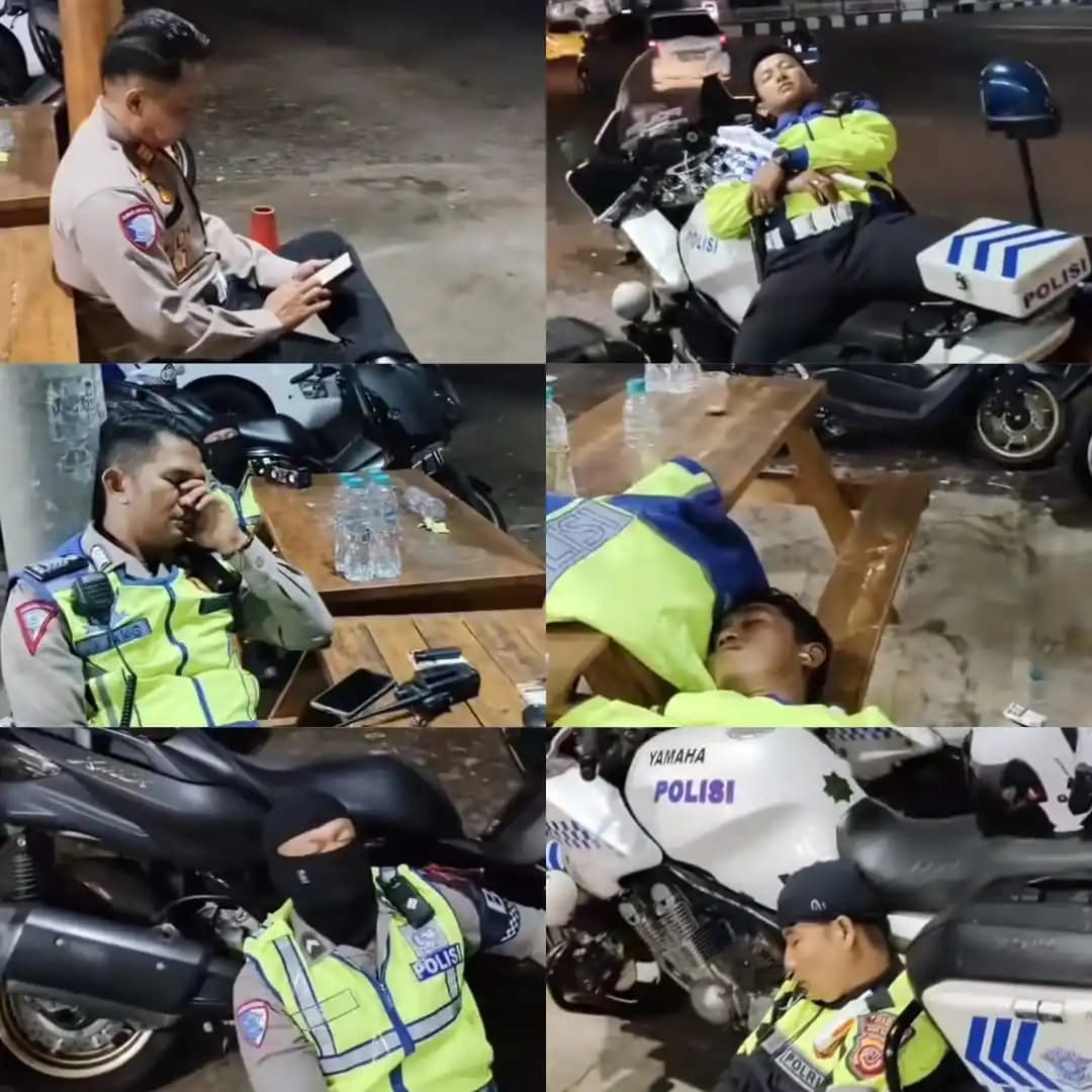 Momen personel Satlantas Polres Ciamis saat Istirahat usai Pengamanan Arus Mudik Lebaran 2025