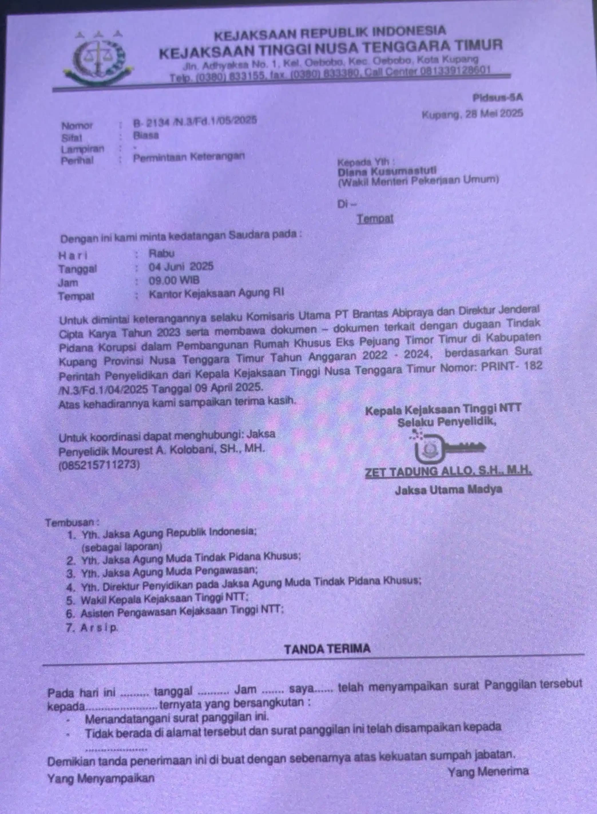 Pemanggilan kedua Untuk Wamen PU