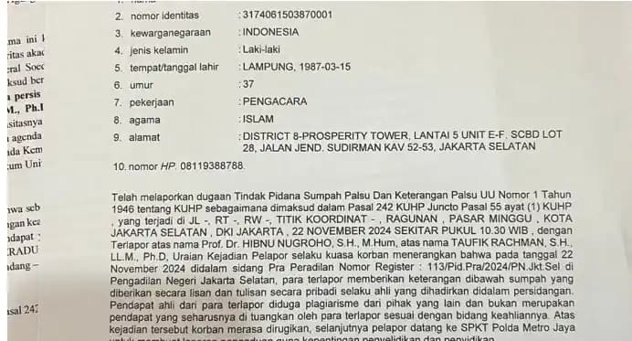 Pengacara Thomas Trikasih Lembong melaporkan dua saksi ahli yang dihadirkan oleh pihak Kejaksaan dalam sidang praperadilan di Pengadilan Negeri Jakarta Selatan