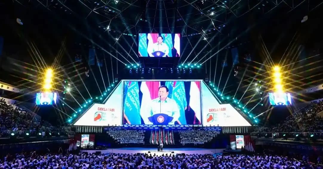 Presiden Prabowo Subianto saat menghadiri deklarasi GSN di Indonesia Arena