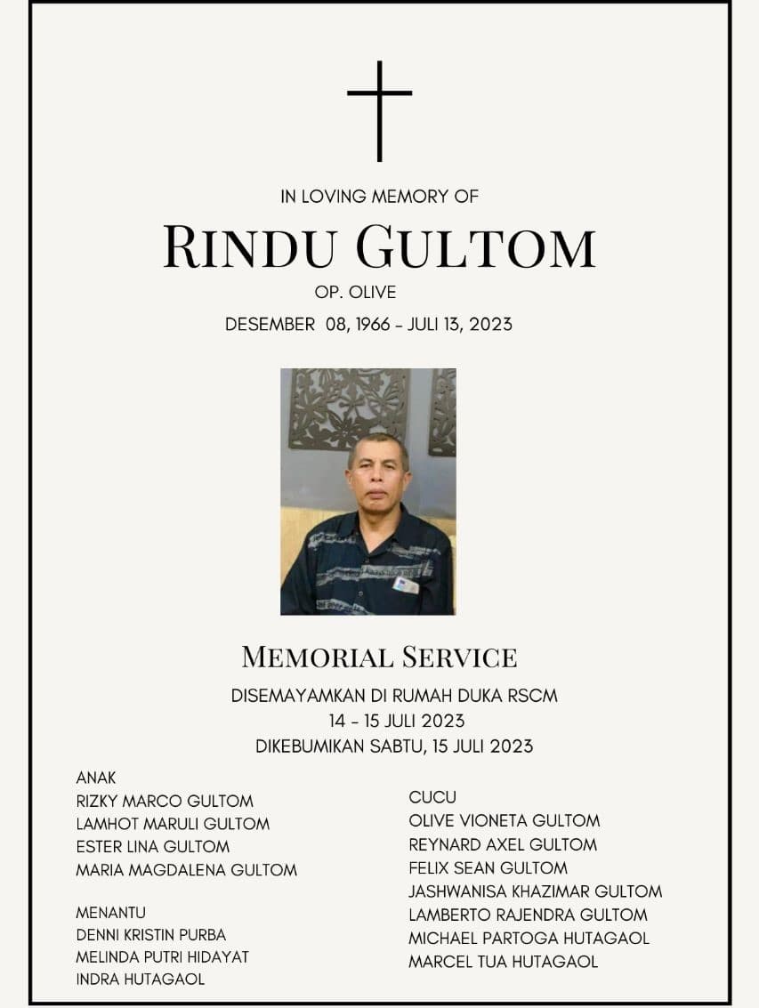 Duka Mendalam Kepergian Rindu Gultom Seorang Aktivis Senior