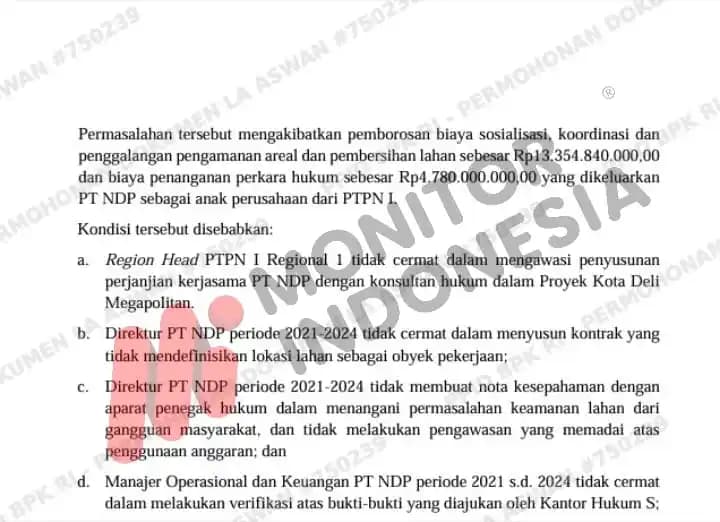 Temuan BPK Proyek KDM PTPN I