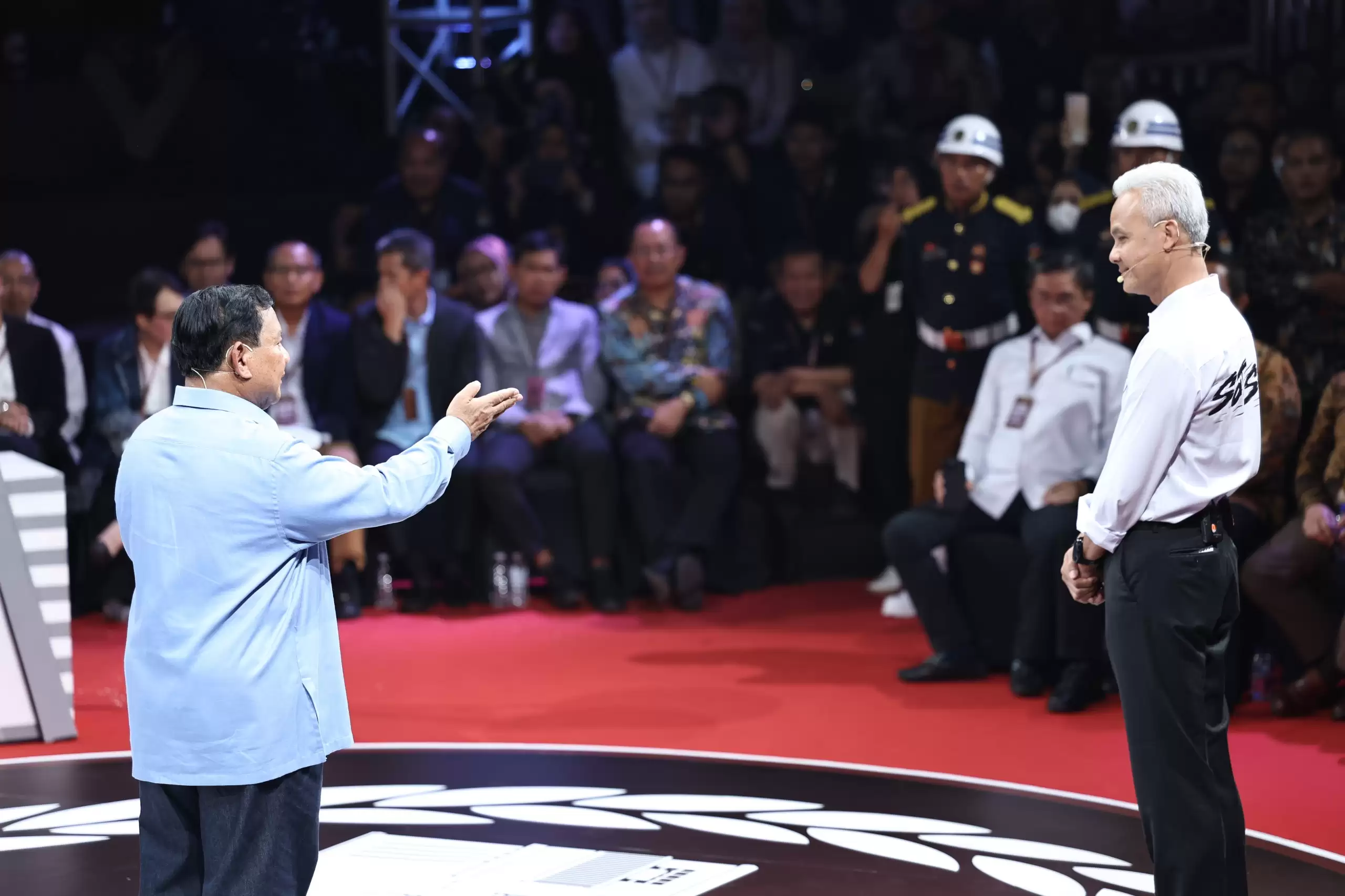 Prabowo Subianto saat head to head dengan Ganjar dalam debat pilpres 2024, Selasa (12/12) malam (Foto: MI/Dhanis)
