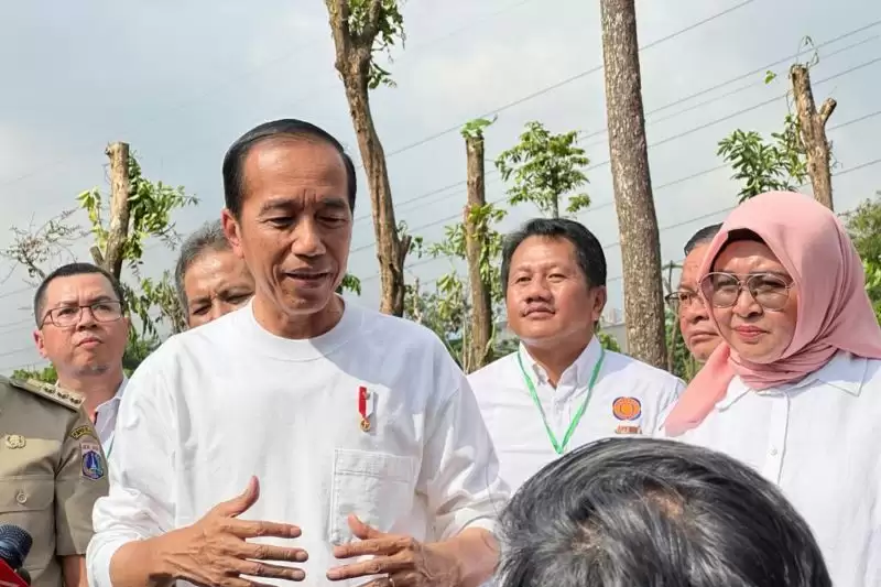 Presiden Joko Widodo saat memberikan keterangan pers di acara Gerakan Tanam Pohon Bersama di Hutan Kota Kawasan Industri Pulogadung, Jakarta Timur, Rabu pagi (29/11). (Foto: ANTARA/Andi Firdaus)
