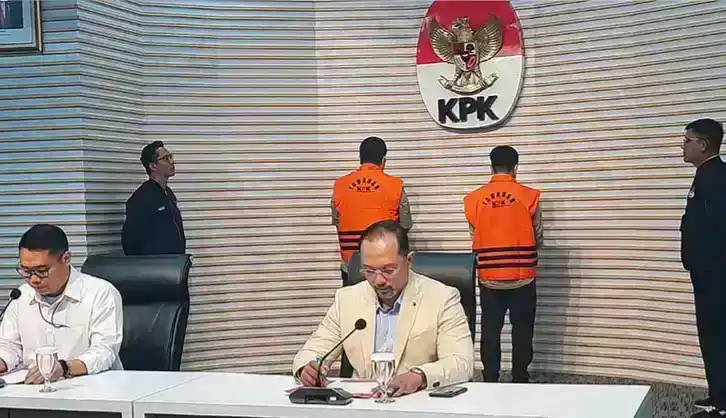 Konferensi pers penahanan tersangka suap proyek di Kalsel (Foto: Dok MI/Aswan)